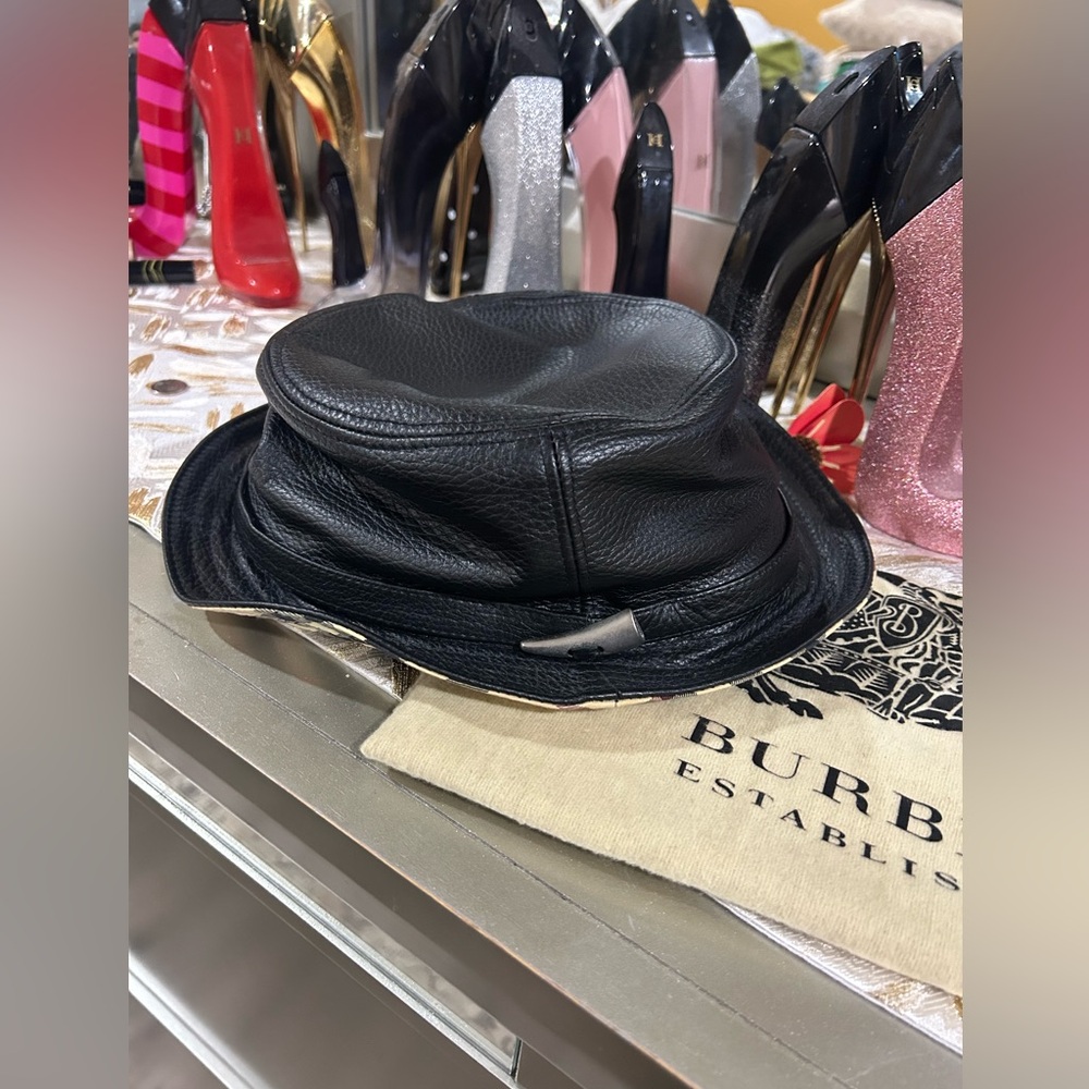 Burberry Black Leather Hat With Horn Accent View 3
